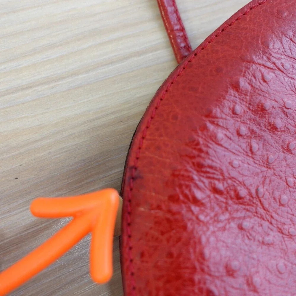 Vintage Ostritch Crocodile Half Moon DANIELLE NICOLE Crossbody Purse S Red ITALY - Picture 10 of 16